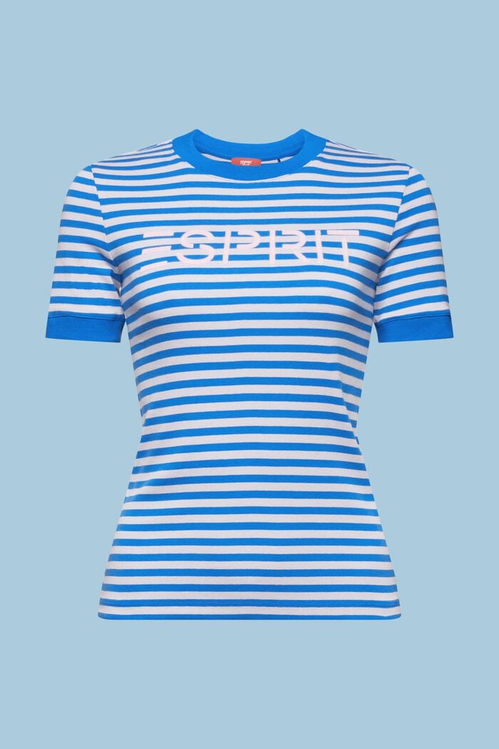 Logo-Print Striped Cotton T-Shirt, LIGHT BLUE LAVENDER, detail image number 6