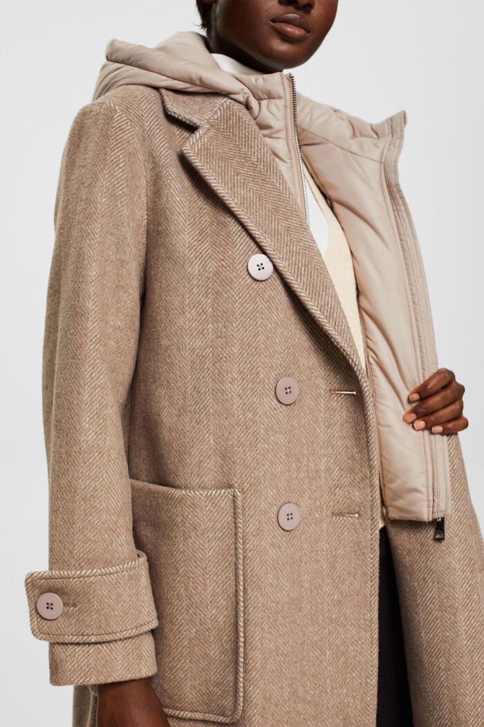 Wool blend coat with detachable hood, LIGHT TAUPE, detail image number 2