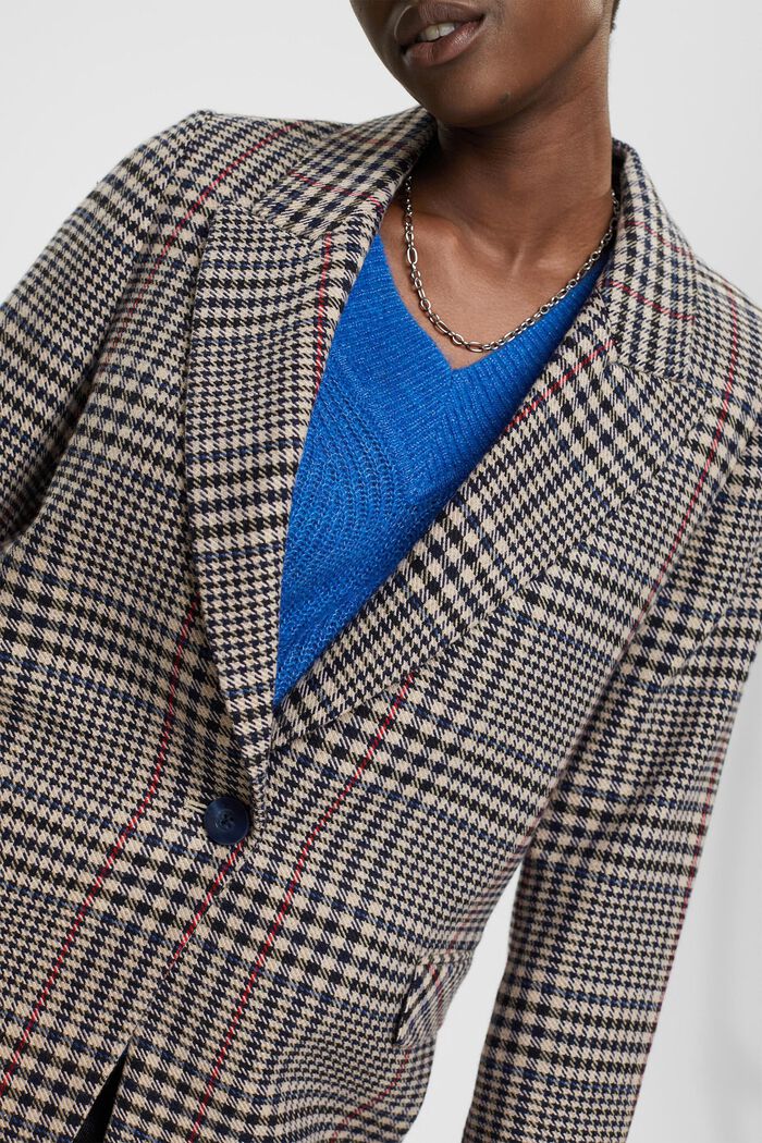 Checked wool blend blazer, CREAM BEIGE, detail image number 0