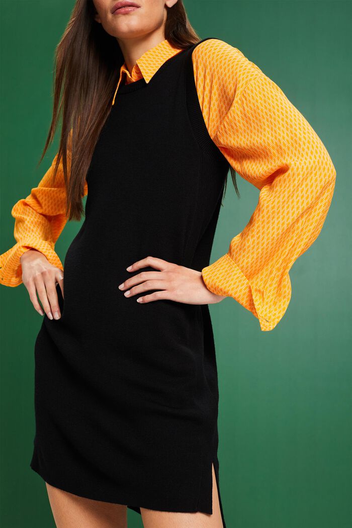 Sleeveless Wool-Blend Mini Dress, BLACK, detail image number 1