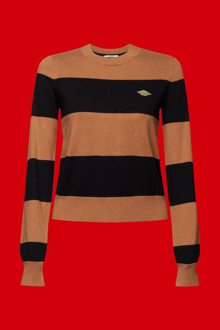 Striped cotton jumper with cashmere, TOFFEE, detail image number 6