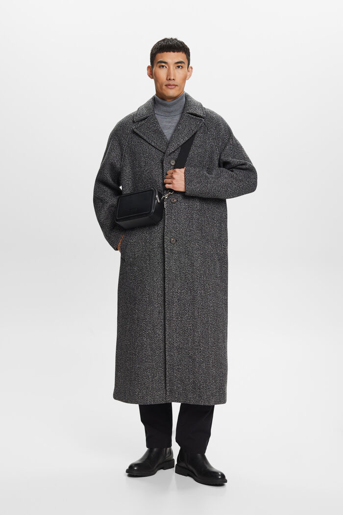Herringbone Wool-Blend Coat, BLACK, detail image number 4