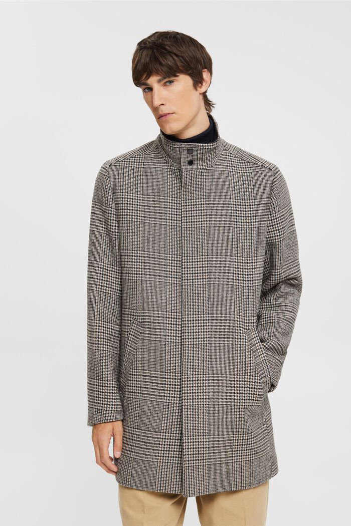 Glencheck wool blend coat, GREY, detail image number 0