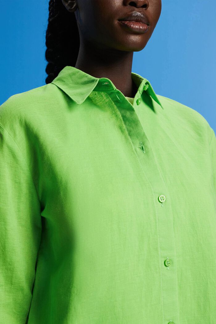 Linen-Cotton Blend Shirt, GREEN, detail image number 2