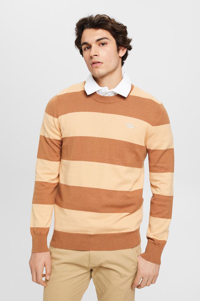 Striped knit jumper with cashmere, BEIGE, detail image number 0