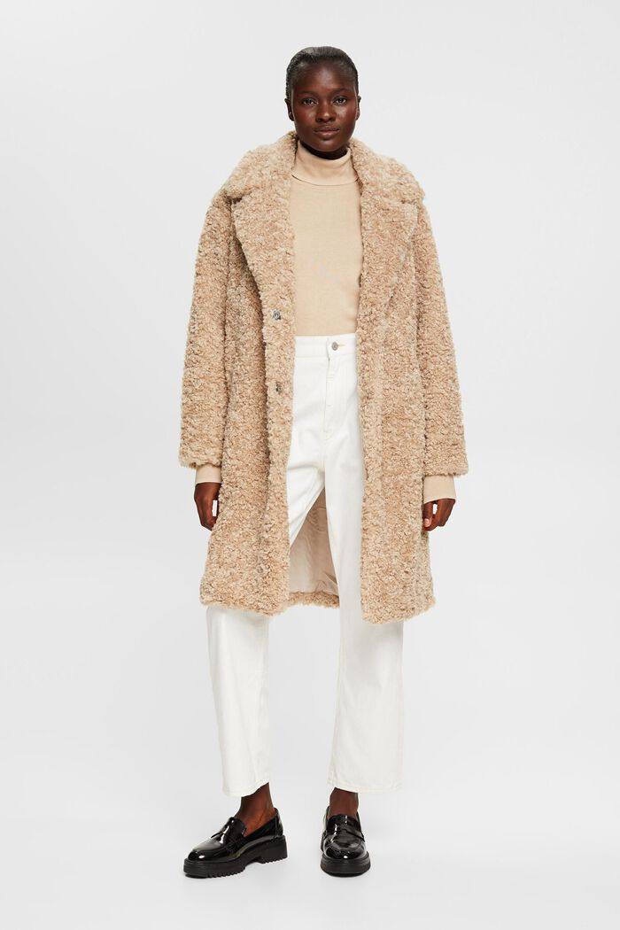 Faux fur coat, CREAM BEIGE, detail image number 1