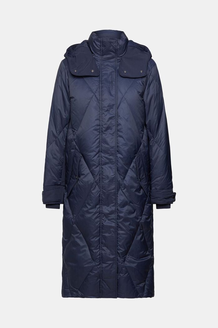 Quilted down coat with detachable hood, NAVY, detail image number 6