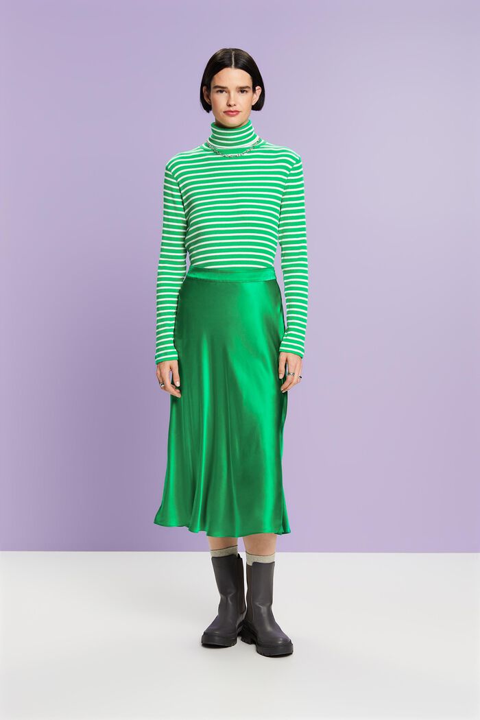 Silk Midi Skirt, GREEN, detail image number 1
