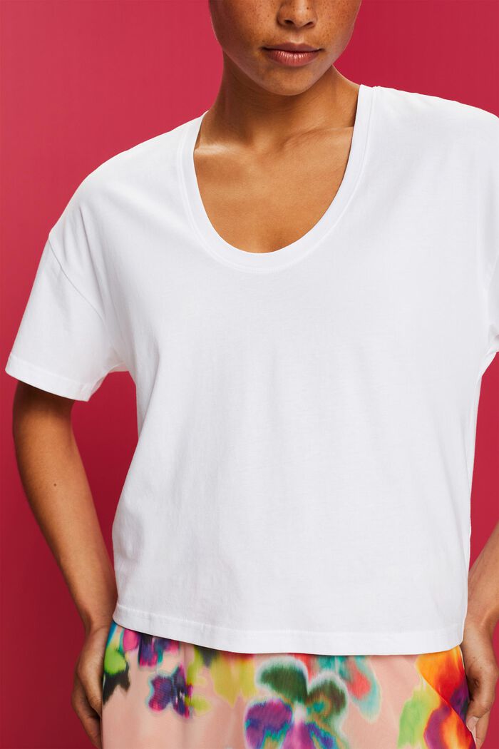 Cropped oversize t-shirt, 100% cotton, WHITE, detail image number 2