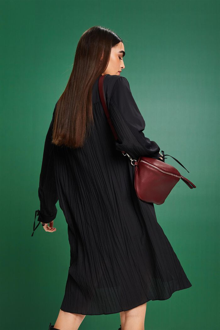 Crinkled Midi Shirt Dress, BLACK, detail image number 2