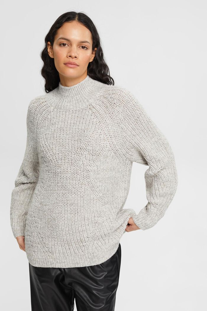 Knitted jumper with stand-up collar, LIGHT TAUPE, detail image number 0