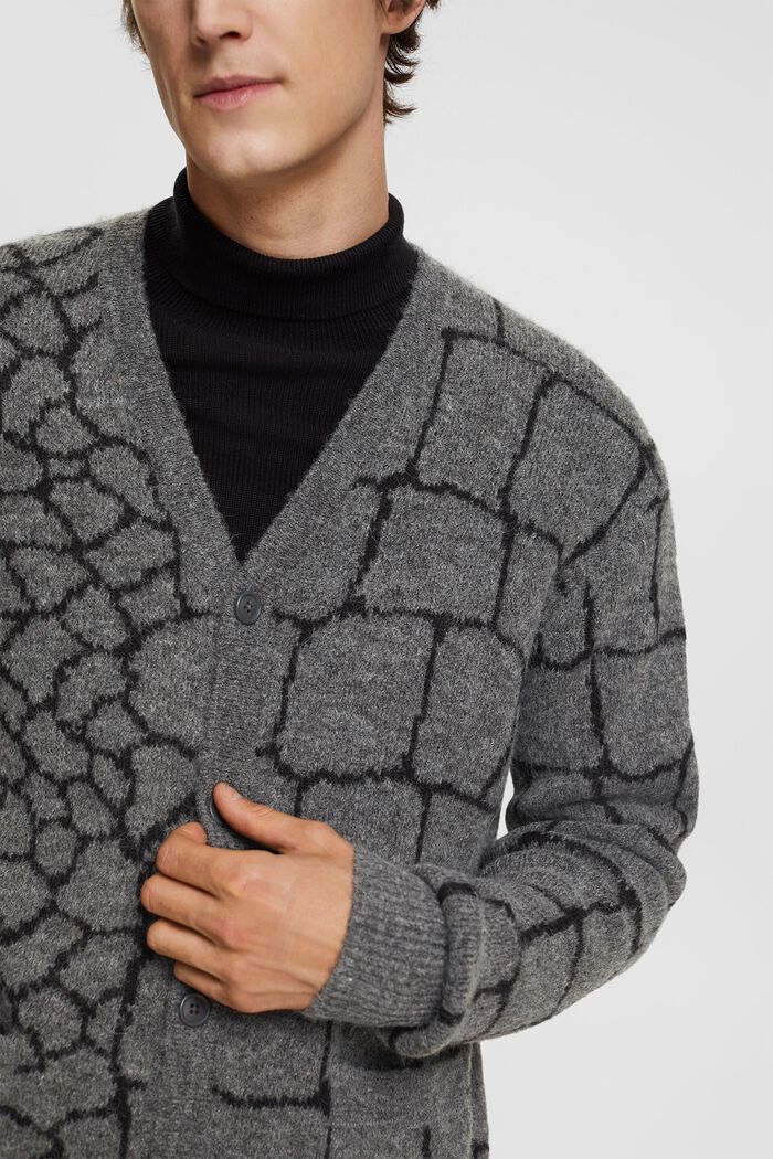 Brushed knit cardigan with pattern, DARK GREY, detail image number 2