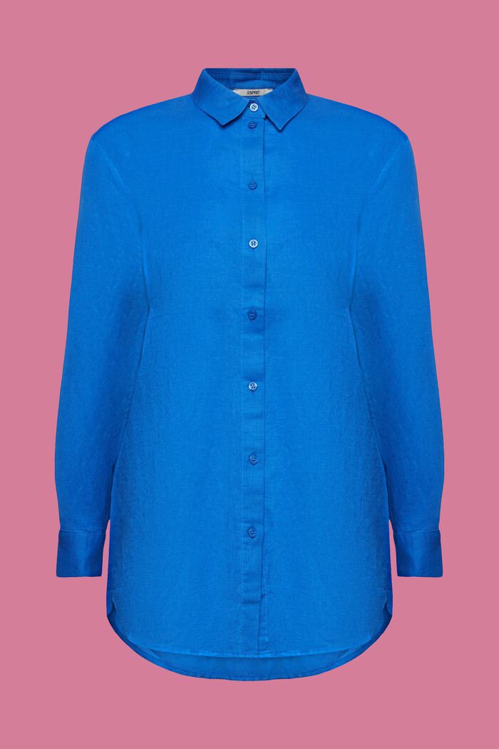 Linen-Cotton Blend Shirt, BRIGHT BLUE, detail image number 6