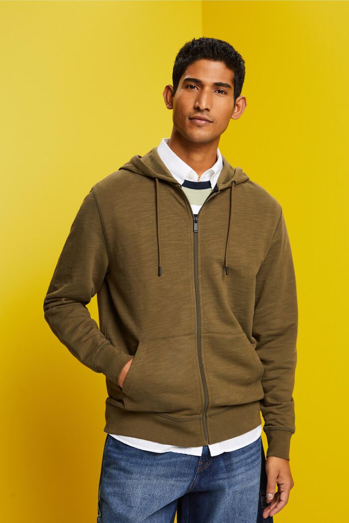 Zipper hoodie, 100% cotton, KHAKI GREEN, detail image number 0