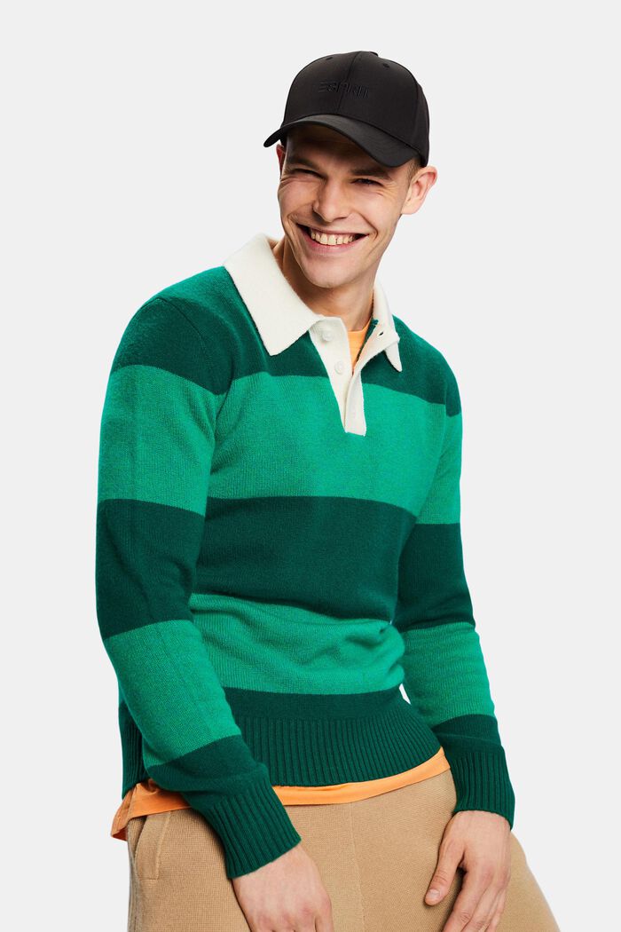 Rugby Stripe Cashmere Polo Sweater, EMERALD GREEN, detail image number 5