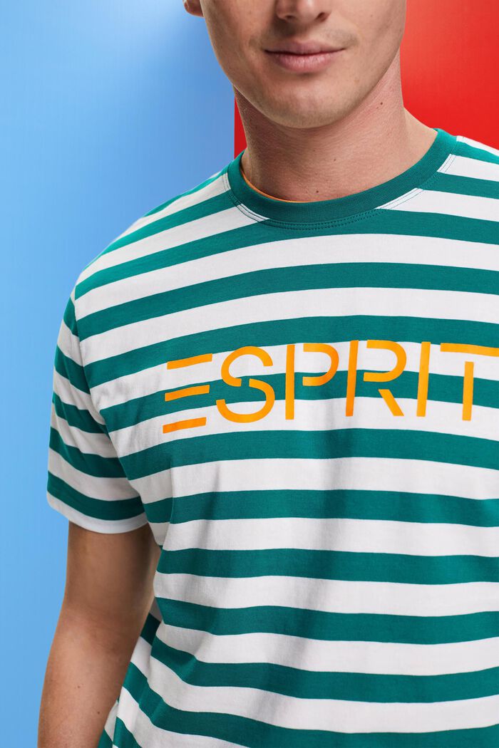 Striped Cotton T-Shirt, EMERALD GREEN, detail image number 2