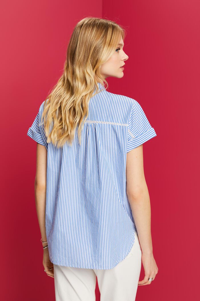 Striped short-sleeve blouse, 100% cotton, BRIGHT BLUE, detail image number 3