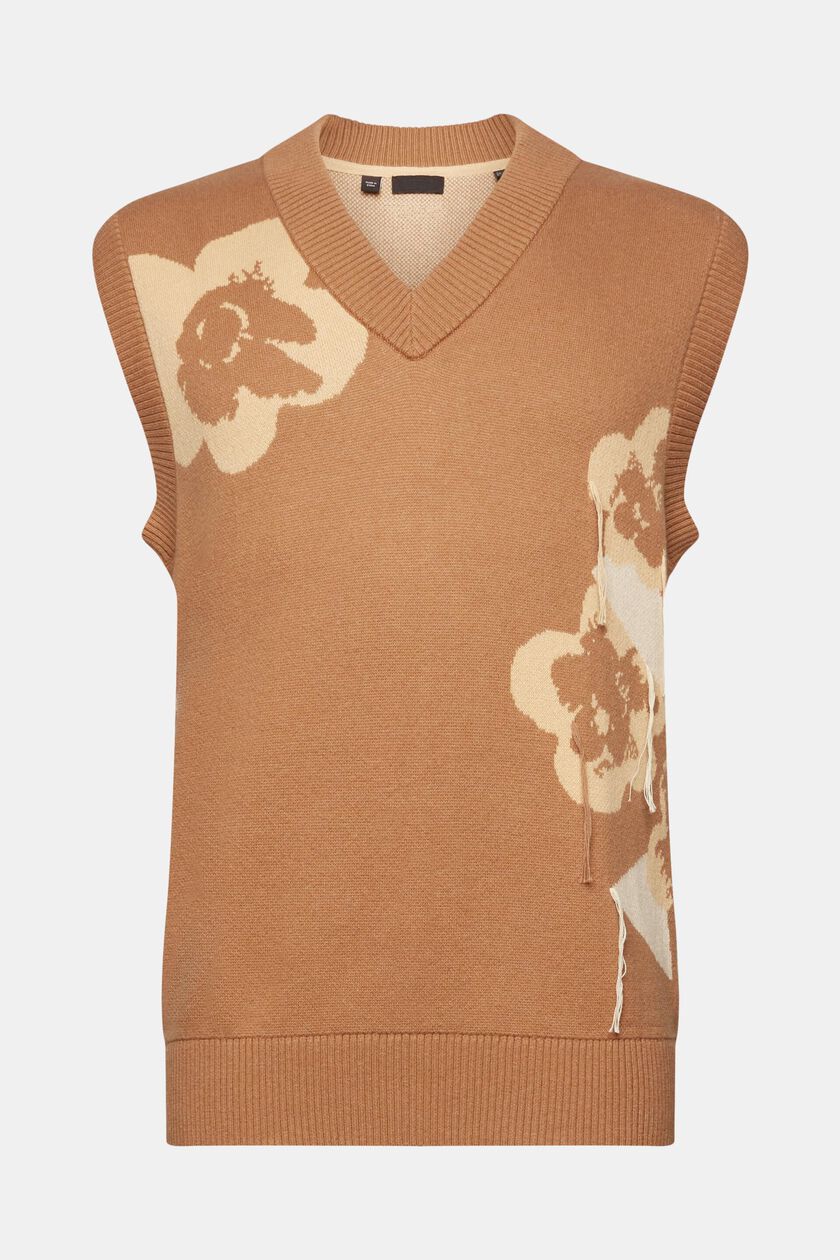 V-neck tank top with floral jacquard pattern