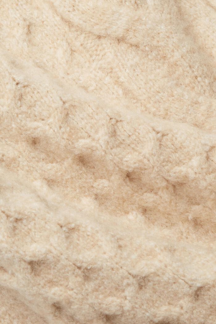 Long cable knit cardigan, wool blend, CREAM BEIGE, detail image number 6