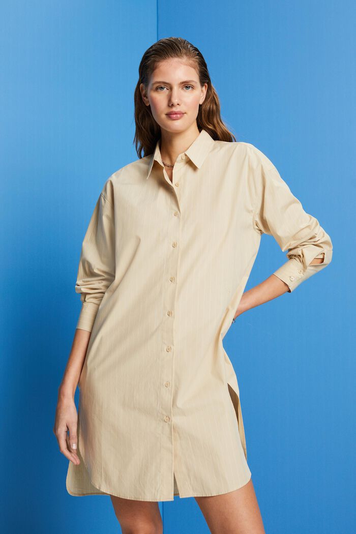 Pinstriped shirt dress, 100% cotton, BEIGE, detail image number 0