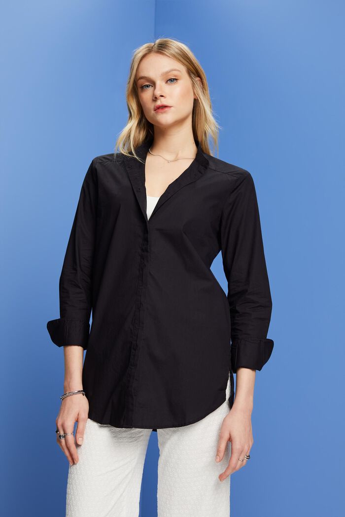 Blouse with round neck, organic cotton, BLACK, detail image number 0