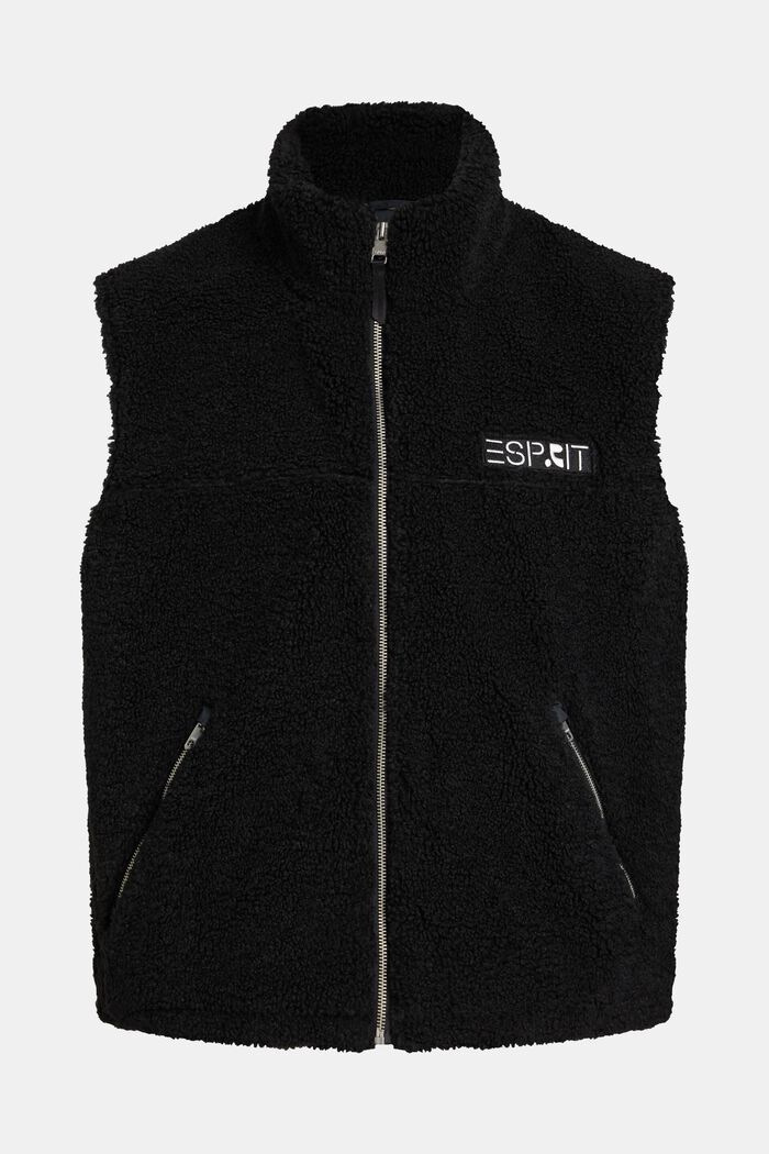 Teddy borg gilet with embroidered logo, BLACK, detail image number 1