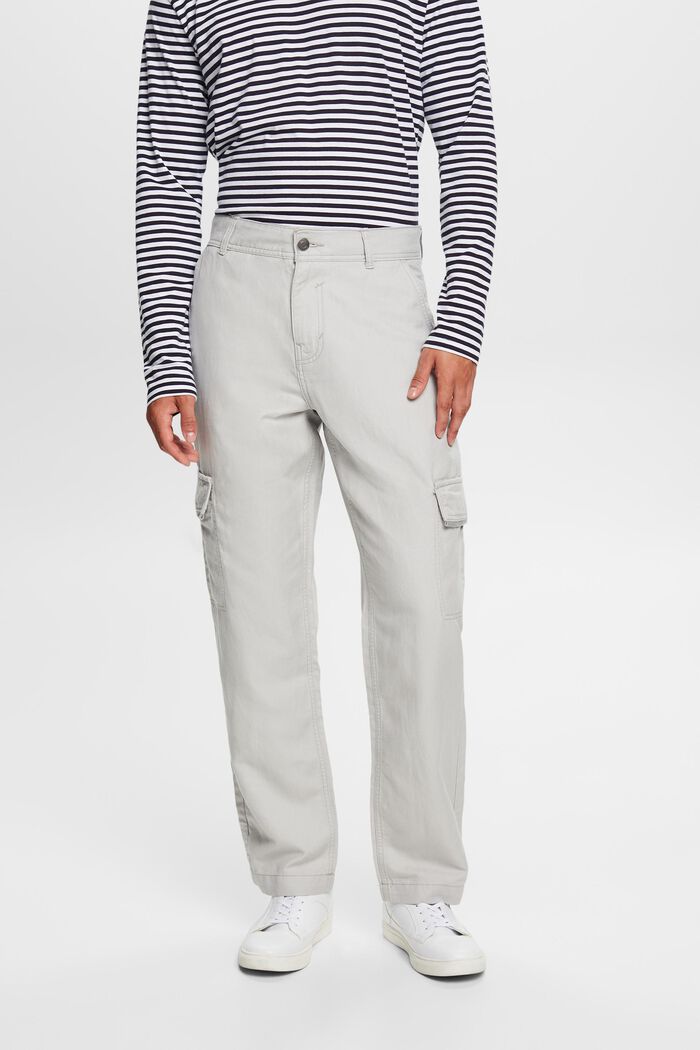 Cargo trousers, cotton-linen blend, LIGHT GREY, detail image number 0