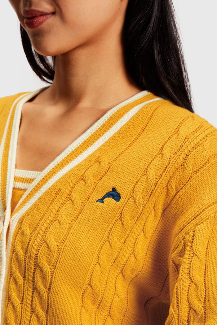 Cable knit cardigan, YELLOW, detail image number 2
