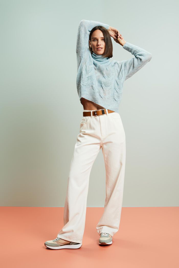 Wide leg twill trousers, 100% cotton, OFF WHITE, detail image number 6