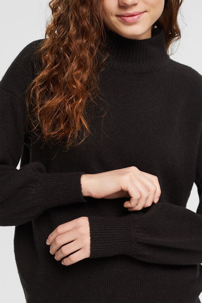 Wool blend jumper with stand-up colllar, BLACK, detail image number 2