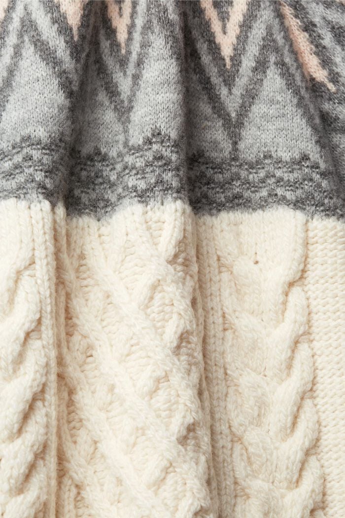 Jacquard knit roll neck jumper with wool, OFF WHITE, detail image number 5
