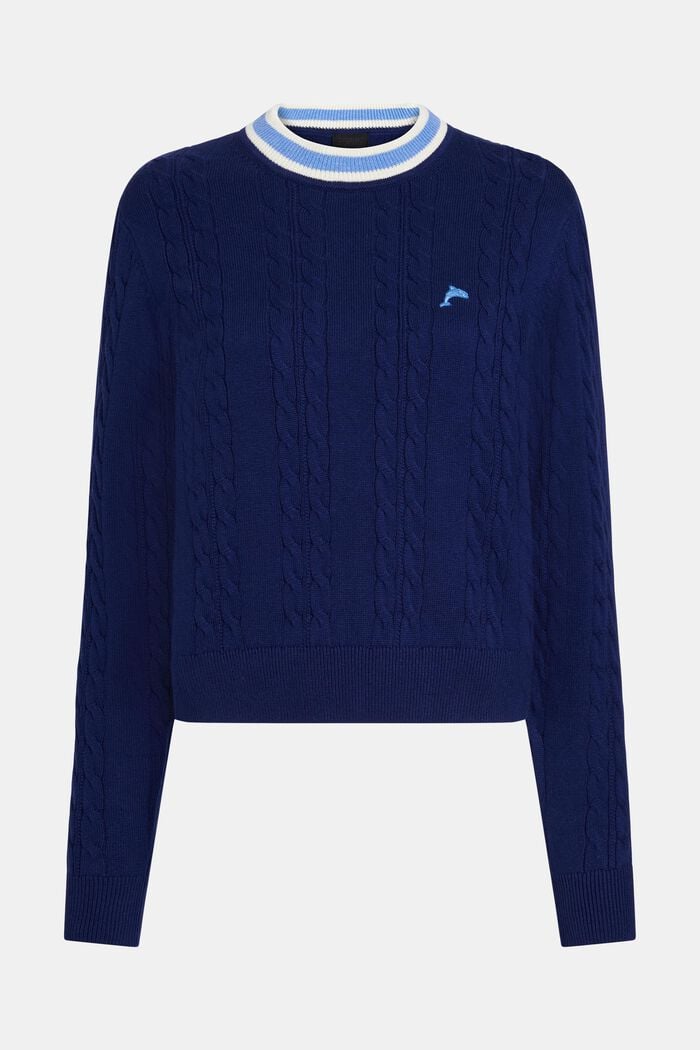 Dolphin Logo Cable Knit Sweater, INK, detail image number 5