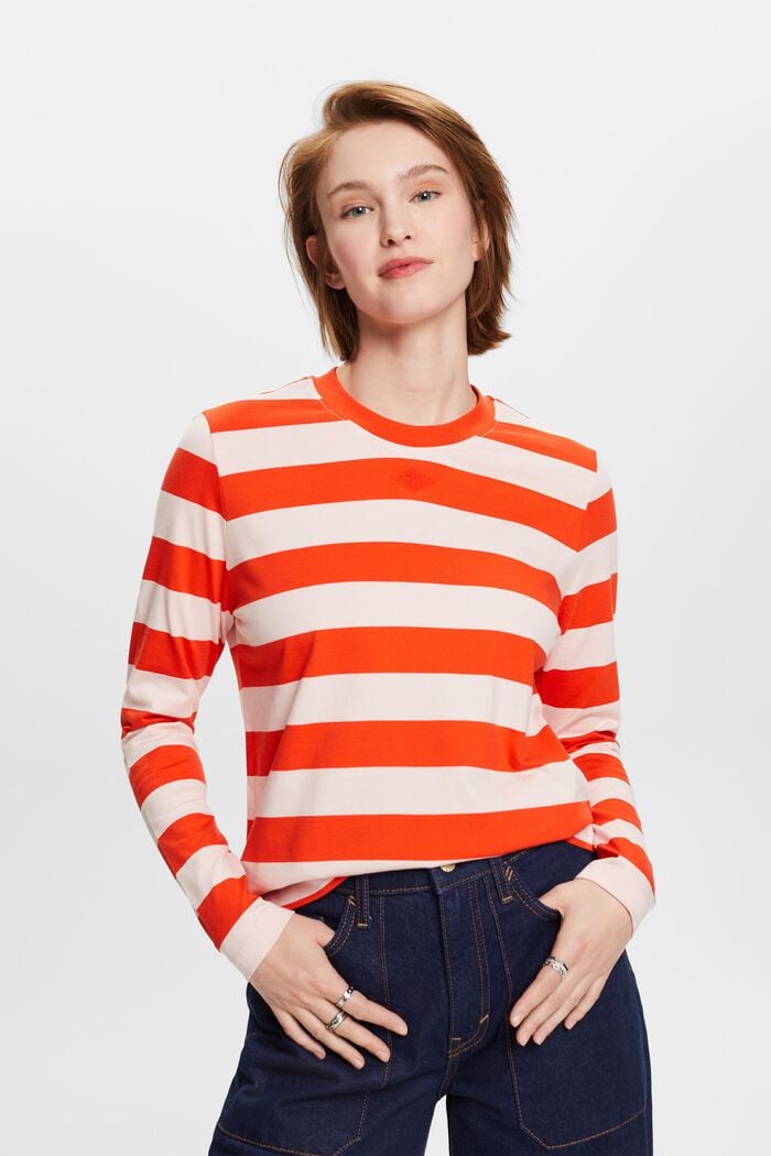 Striped Cotton Jersey Top, LIGHT PINK, detail image number 1