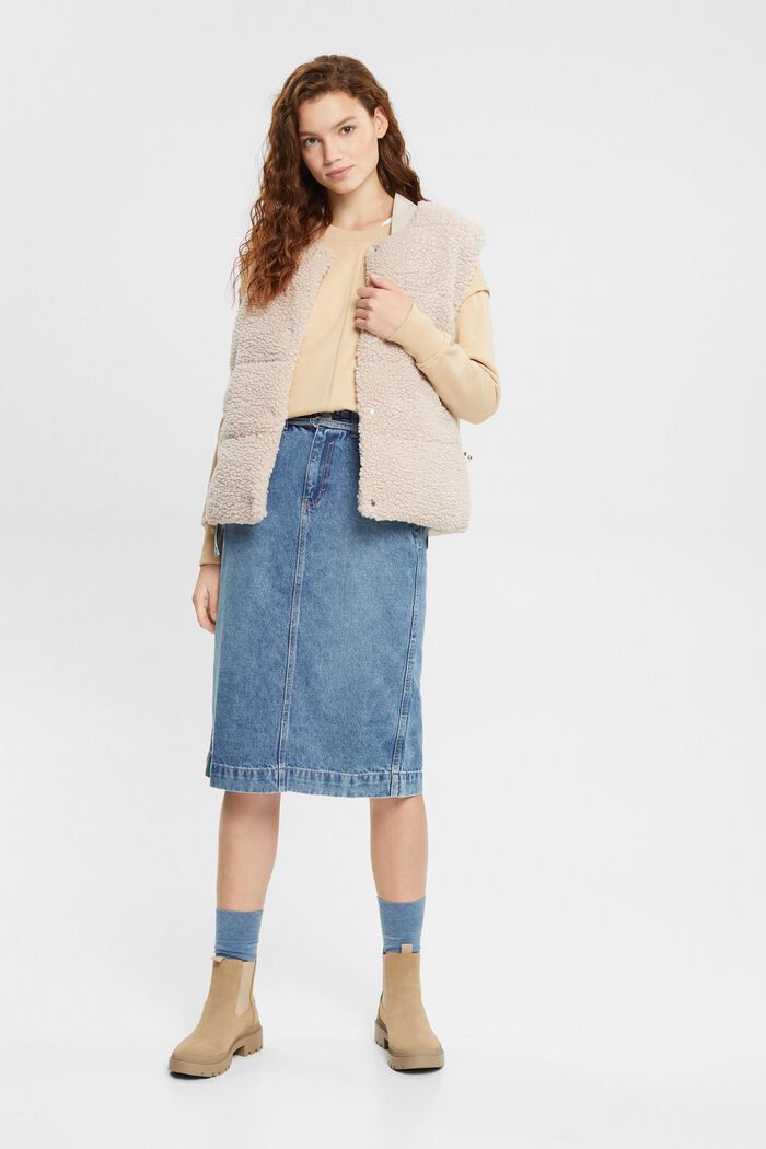 Denim skirt with paperbag waistband, BLUE LIGHT WASHED, detail image number 1