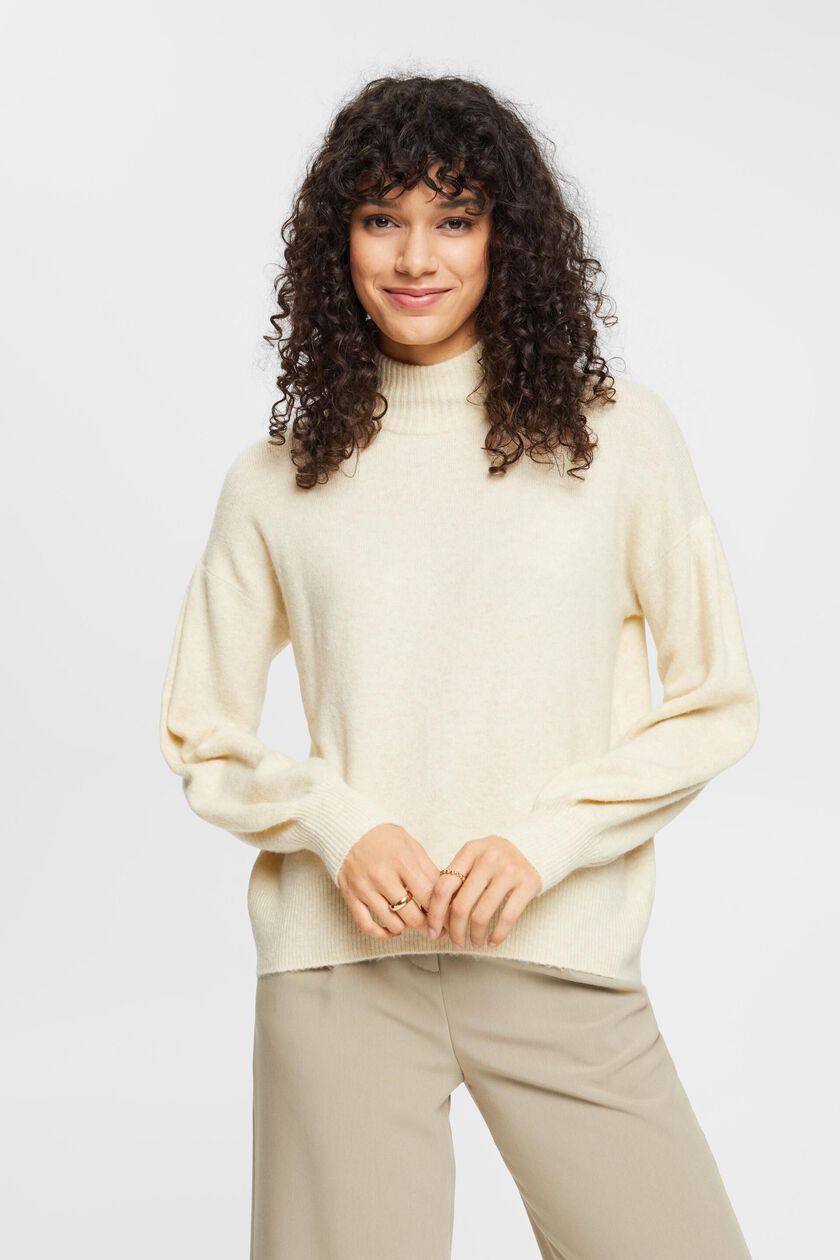 Wool blend jumper with stand-up colllar