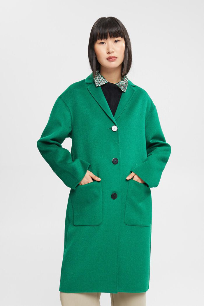 Wool blend coat, EMERALD GREEN, detail image number 1