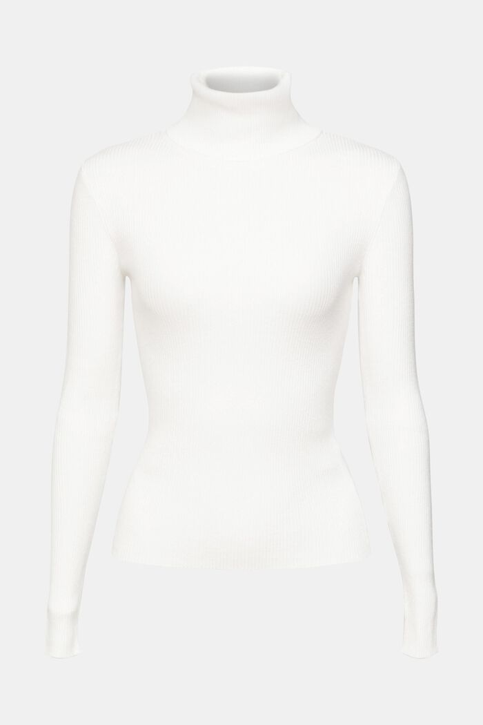 Roll neck ribbed viscose sweater, OFF WHITE, detail image number 6
