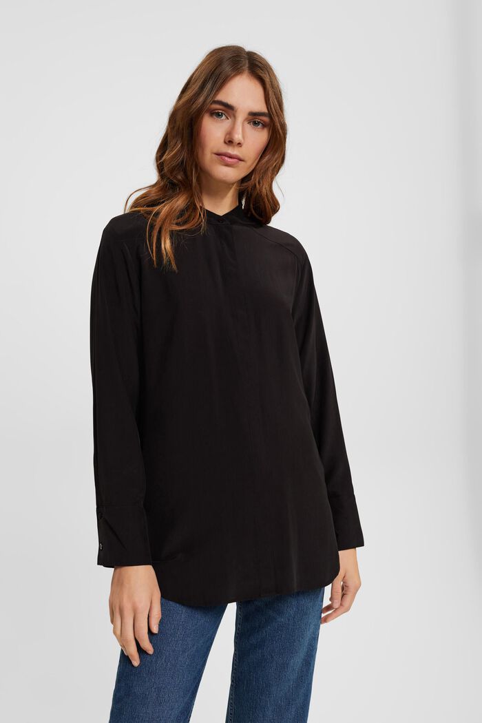 Blouse with banded collar, BLACK, detail image number 1