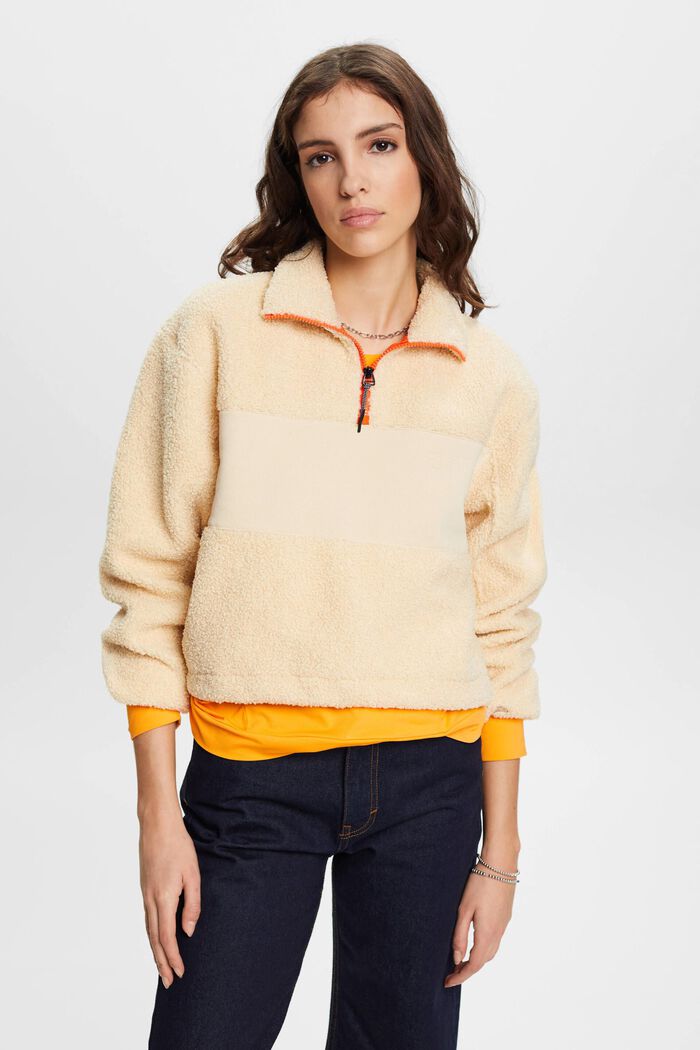 Mixed material half-zip sweatshirt, CREAM BEIGE, detail image number 0