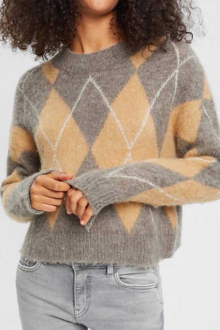 Argyle wool blend jumper, SAND, detail image number 3