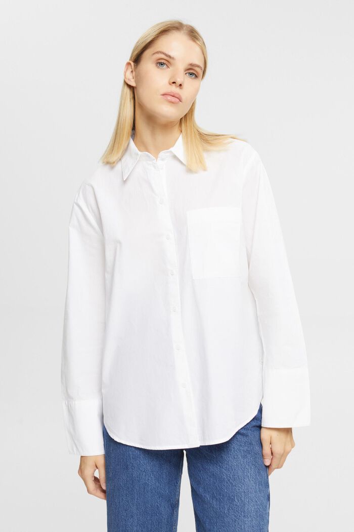 Oversized white cotton blouse, WHITE, detail image number 0