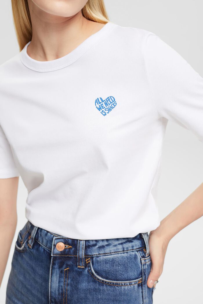 Cotton t-shirt with heart-shaped logo, WHITE, detail image number 2