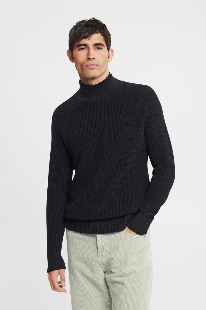 Knitted cotton jumper, BLACK, detail image number 0