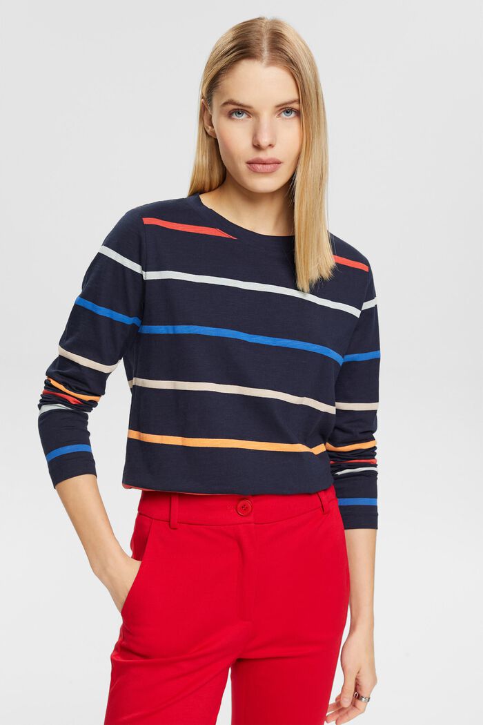 Striped long-sleeved top, NAVY, detail image number 0