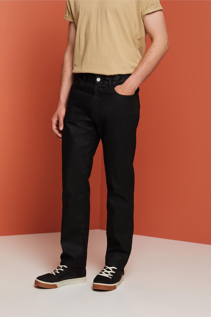 Coated straight fit jeans, BLACK RINSE, detail image number 0
