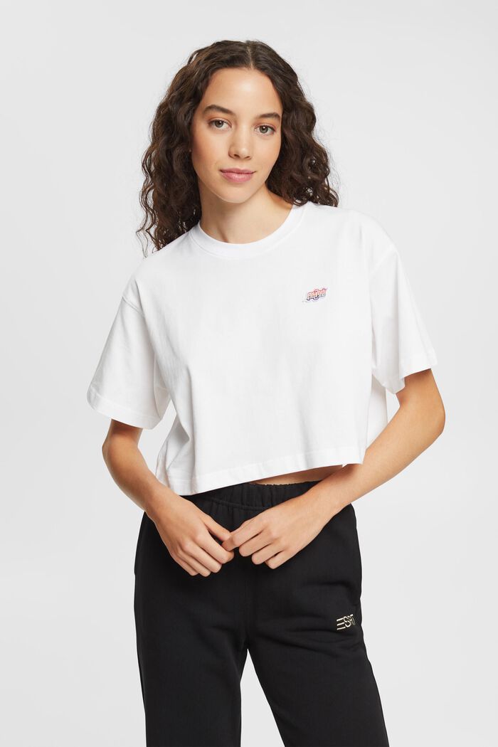 AMBIGRAM Chest Embroidery Cropped Tee, WHITE, detail image number 0