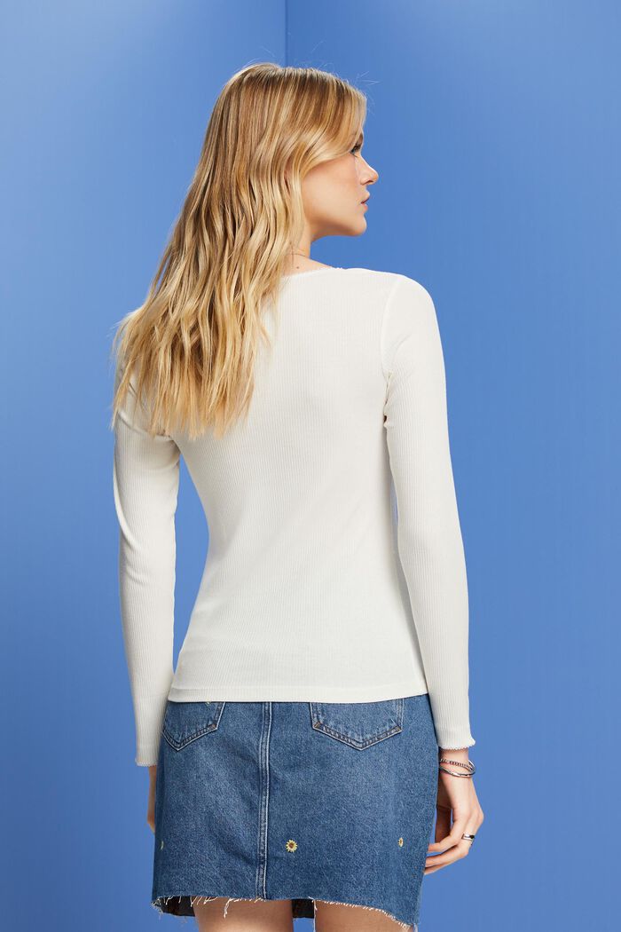 Ribbed long sleeve top, OFF WHITE, detail image number 3