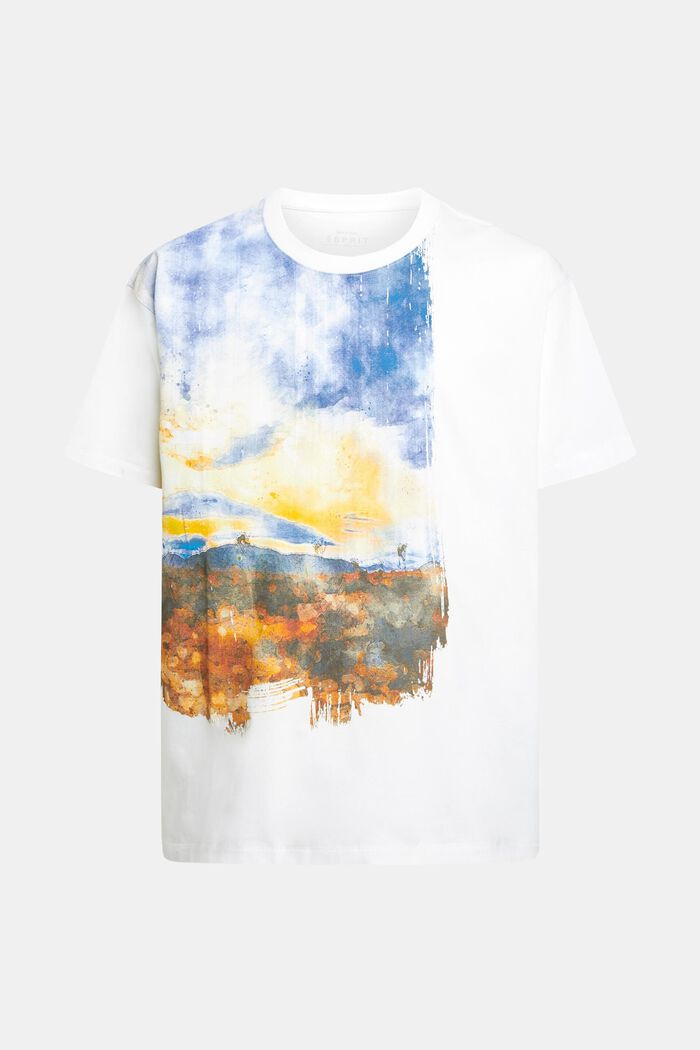 Front panel landscape digital print t-shirt, WHITE, detail image number 5