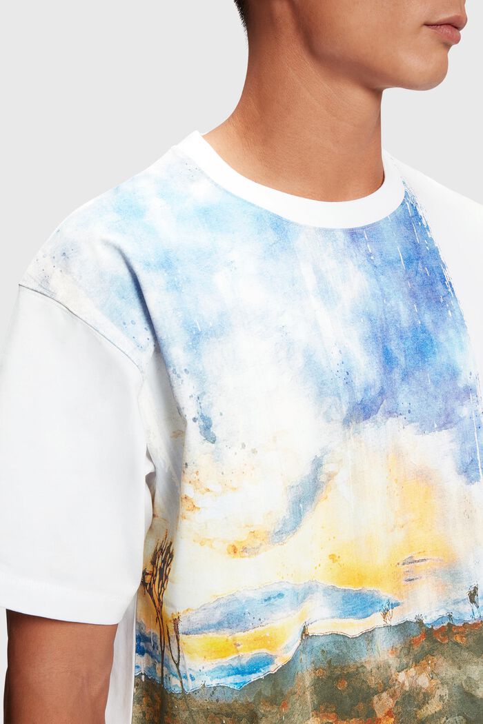 Front panel landscape digital print t-shirt, WHITE, detail image number 2