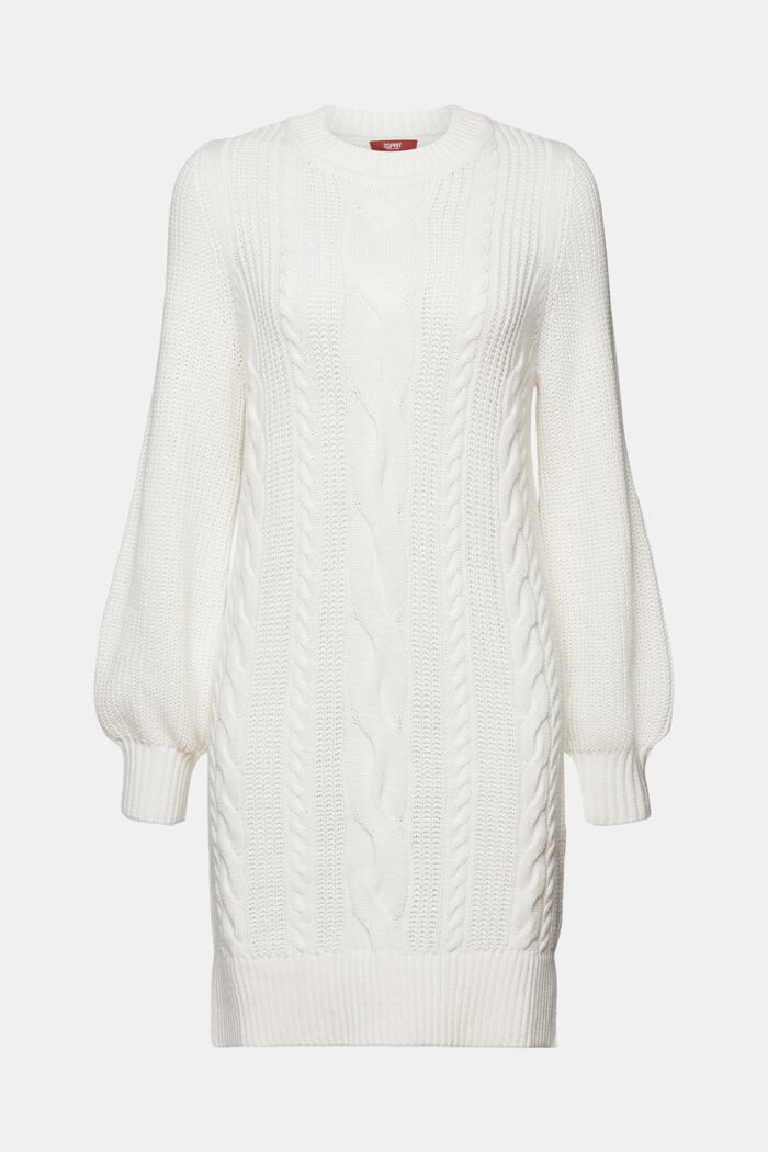Wool-Blend Cable Knit Sweater Dress, OFF WHITE, detail image number 6